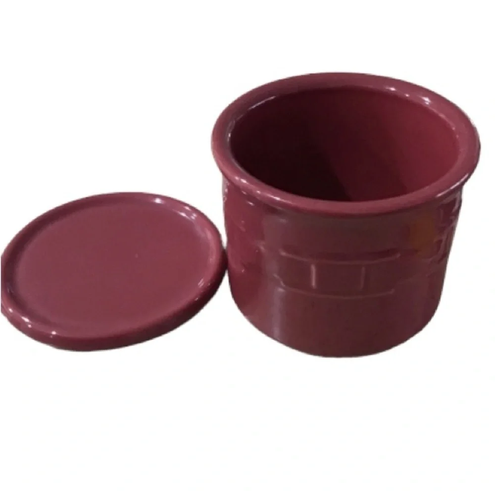 Longaberger Pottery Woven Traditions 1 Pint Salt Crock with Lid Paprika Red